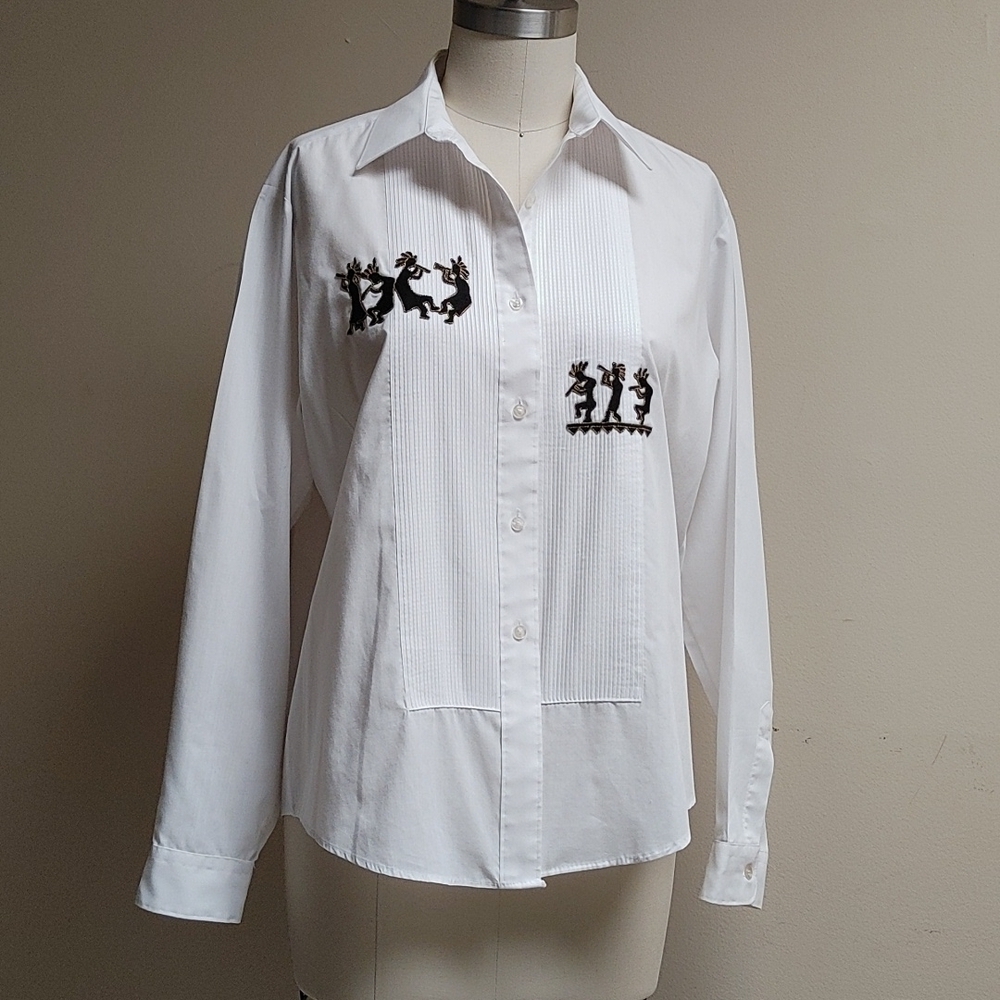 Kokopelli White Tuxedo Shirt Medium